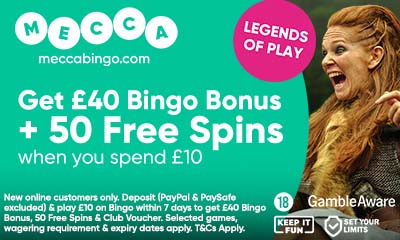 50 Free Spins Plus £40 Bingo Bonus